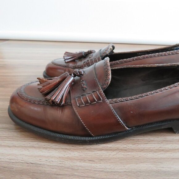 COLE HAAN BRAGANO Cognac Leather Tassel Slip On Loafers Preppy Made In Italy - - Picture 4 of 15